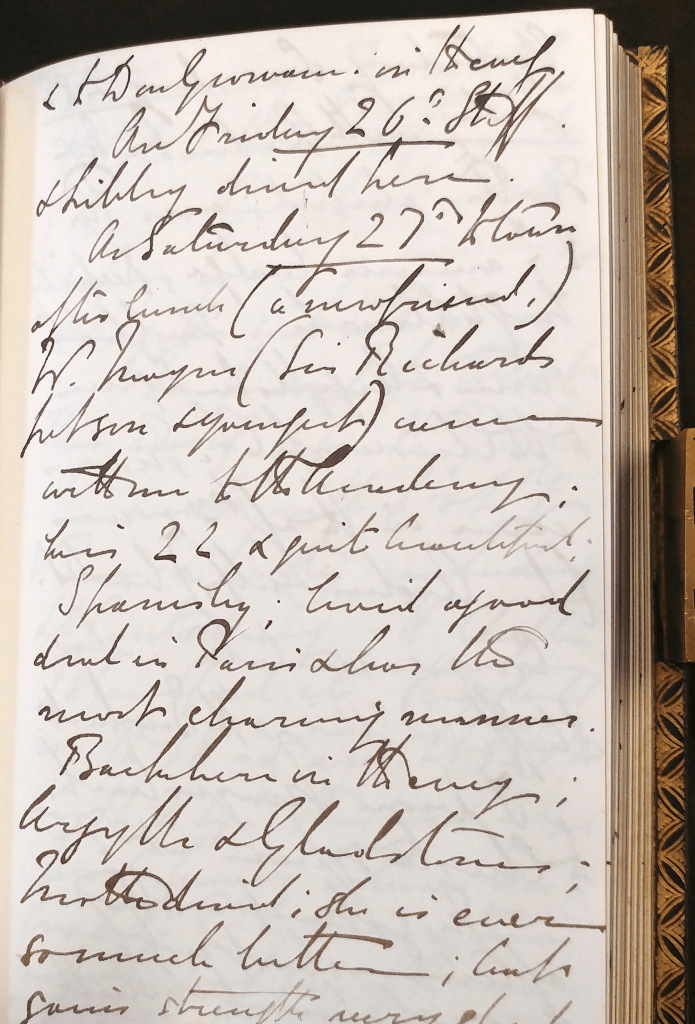 A photograph of a page of Ronald Gower's diary from the 27 July 1867.  