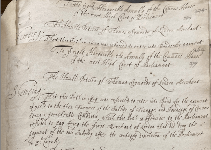 A petition in cursive from 1641